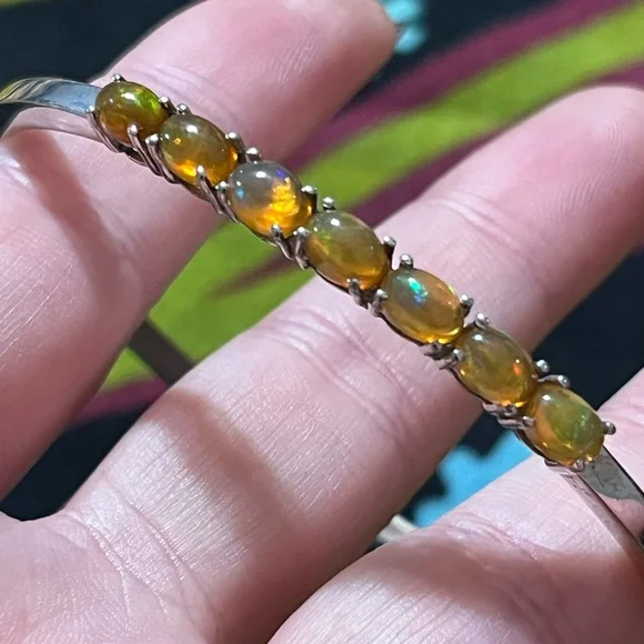 VTG Whimsigoth Ethiopian Fire Opal Sterling Silver 925 Bangle Cuff Bracelet